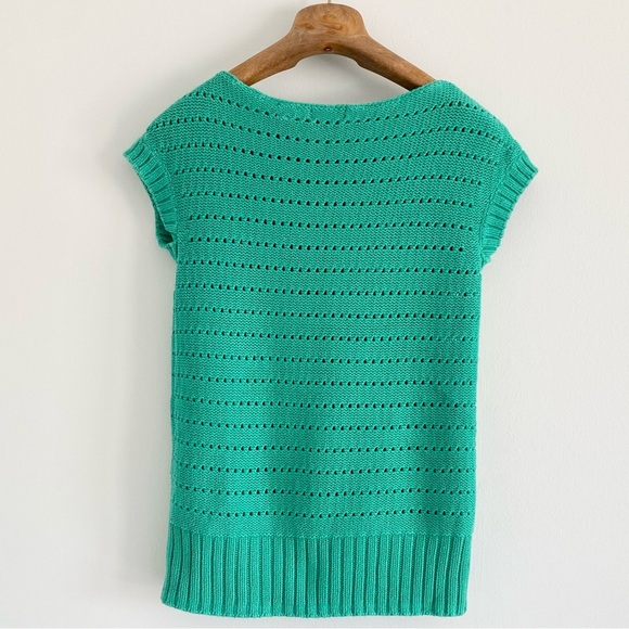 Moda International Green Open Knit Cap Sleeve Sweater Size XS - Picture 6 of 6